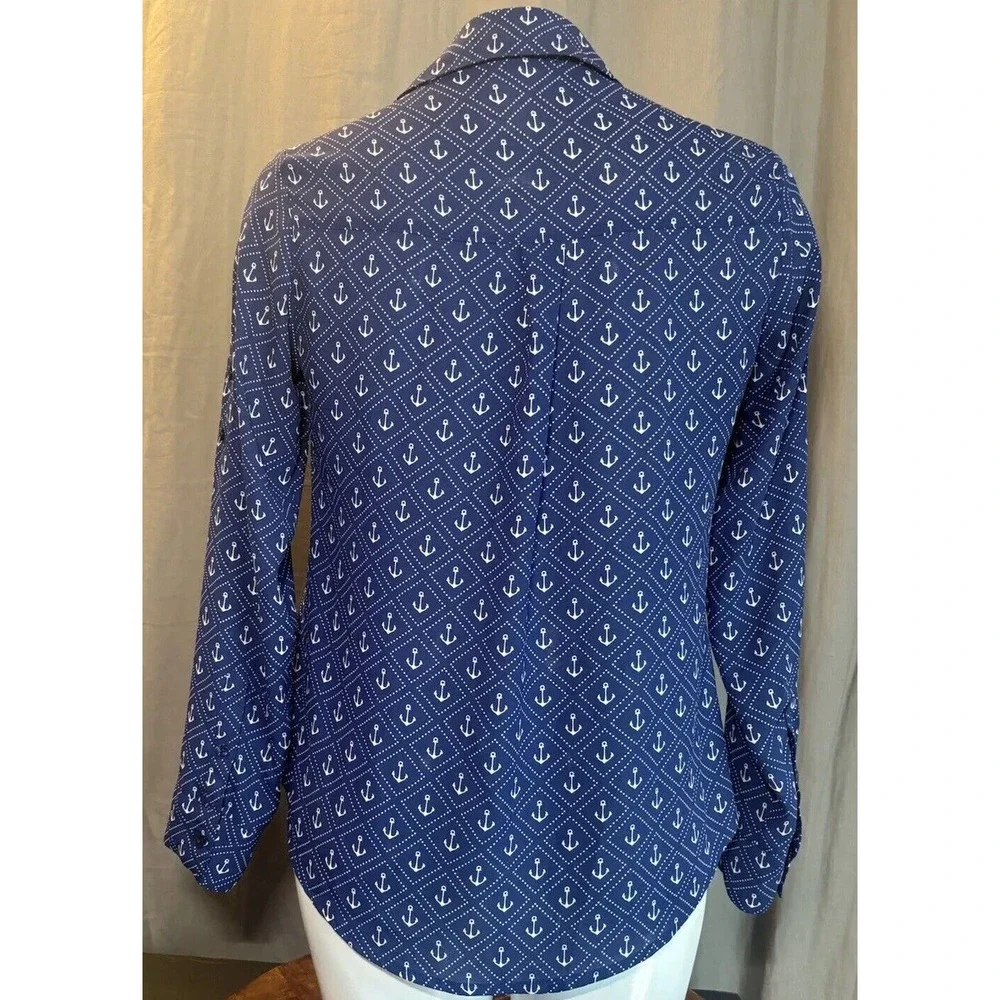 Express Portofino Anchor Nautical Print Shirt Size Xsmall Roll Tab Sleeve